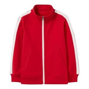 Hanna Andersson Red Kids Track Jacket zipper white stripes boy girls size 100 4